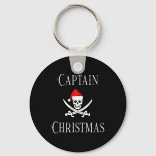 Captain Christmas Holiday Pirate Skull Santa Hat B Keychain