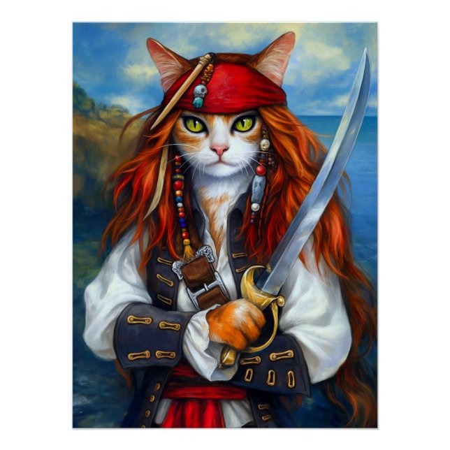 Captain Claws of the Azure Sea | Pirate Cat Poster (Front)
