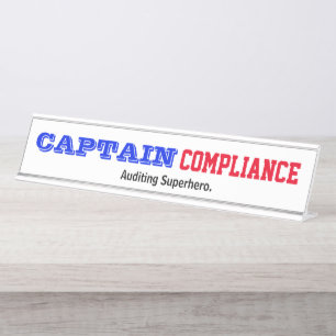 Captain Compliance Auditing Superhero Male Auditor Desk Name Plate