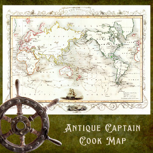 CAPTAIN COOK'S ANTIQUE TRAVEL MAP TISSUE PAPER