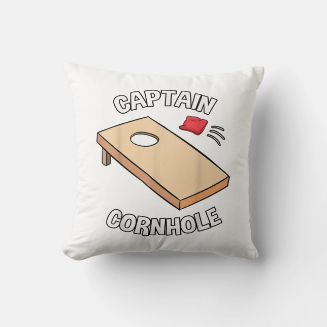 Captain Cornhole Baggo Dummy Boards Beanbag  Throw Pillow (Front)
