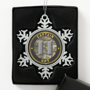 Captain CPT Snowflake Pewter Christmas Ornament