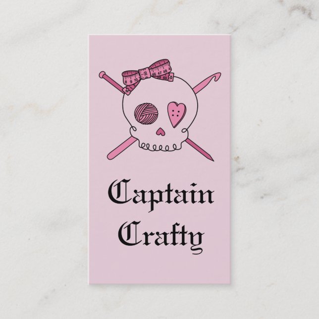 Captain Crafty Skull & Craft Supplies (Pink Back) Business Card (Front)