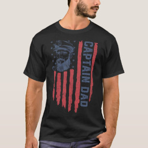 Captain Dad American Flag Funny Pontoon Boating 4t T-Shirt