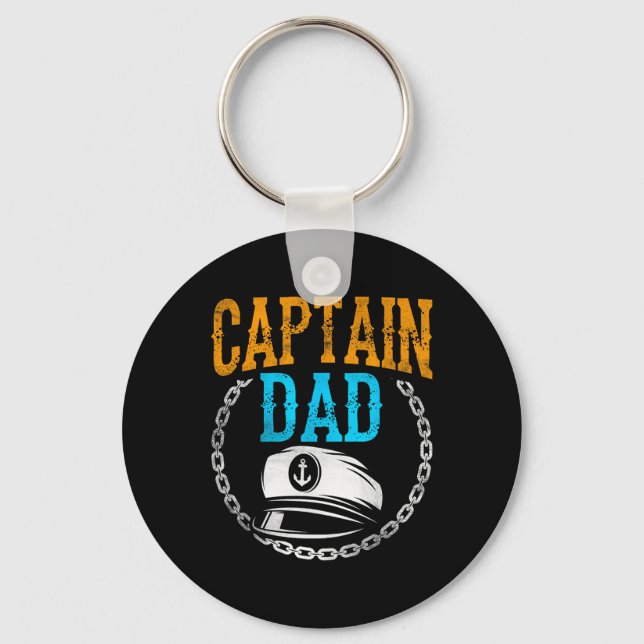 Captain Dad Ship Boat Boating Yacht Father Daddy P Keychain (Front)