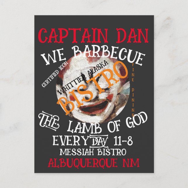 CAPTAIN DAN WE BARBECUE THE LAMB OF GOD EVERYDAY HOLIDAY POSTCARD (Front)