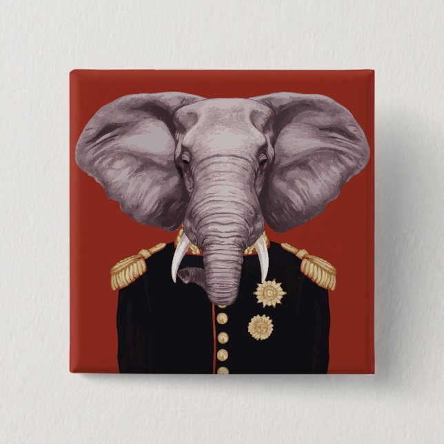 Captain Elephant 2 Inch Square Button (Front)