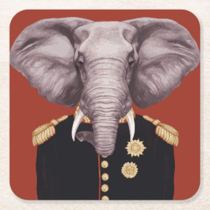 Captain Elephant Square Paper Coaster