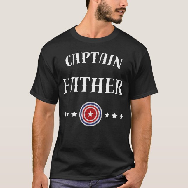 Captain Fatherhe protective shield of Family T-Shirt (Front)