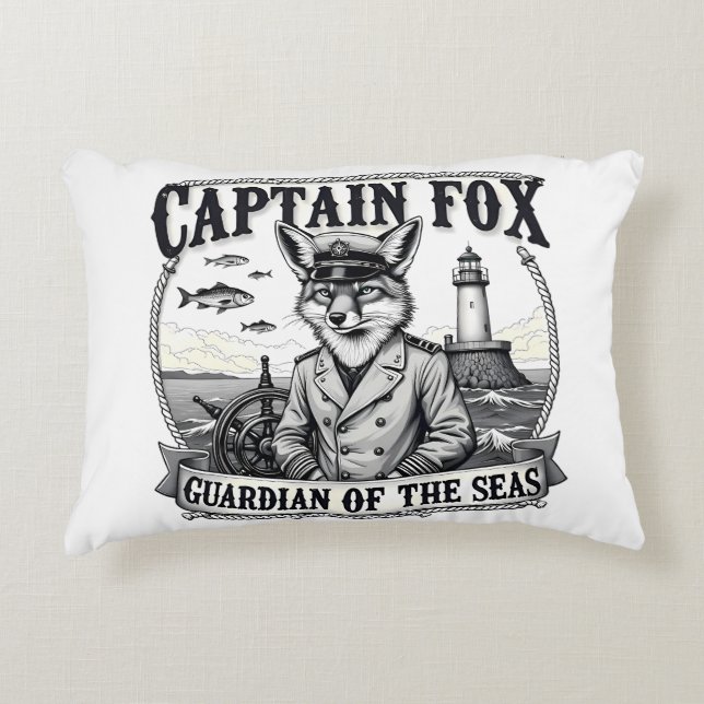 Captain Fox Guardian of Seas Nautical Design Accent Pillow (Front)