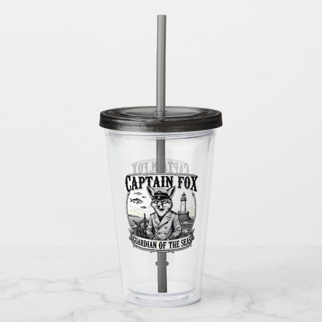 Captain Fox Guardian of Seas Nautical Design Acrylic Tumbler (Front)