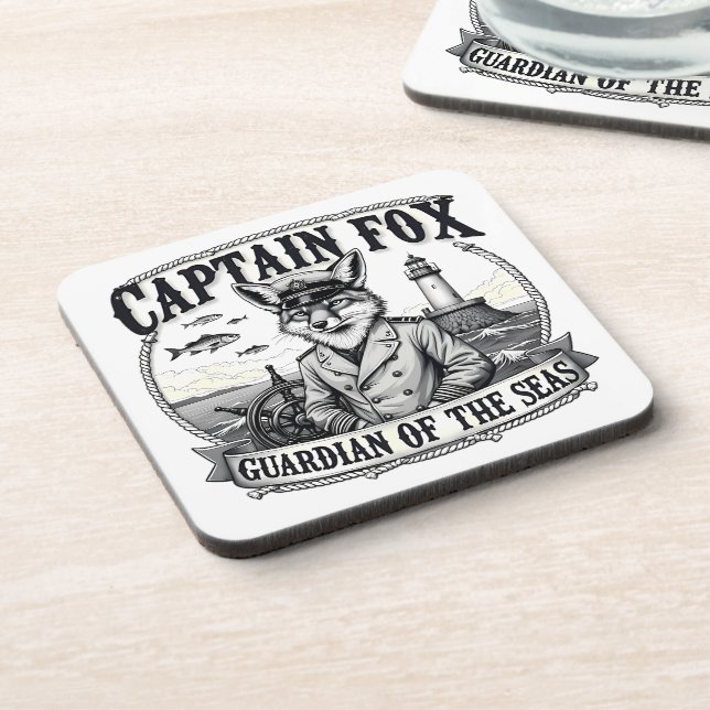 Captain Fox Guardian of Seas Nautical Design Coaster (Left Side)