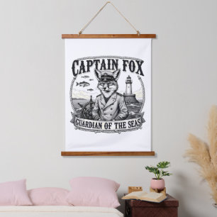 Captain Fox Guardian of Seas Nautical Design Hanging Tapestry