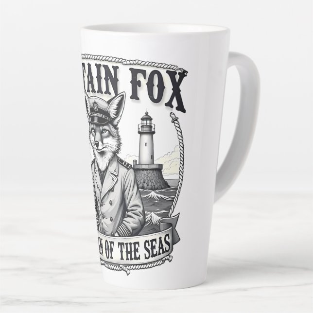Captain Fox Guardian of Seas Nautical Design Latte Mug (Right Angle)