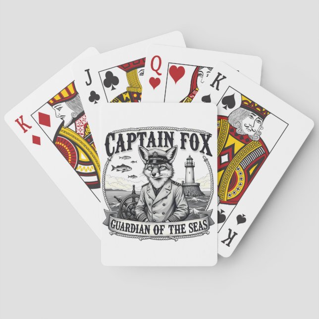 Captain Fox Guardian of Seas Nautical Design Playing Cards (Back)