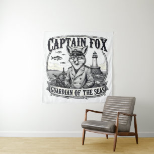 Captain Fox Guardian of Seas Nautical Design Tapestry