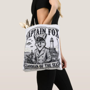 Captain Fox Guardian of Seas Nautical Design Tote Bag