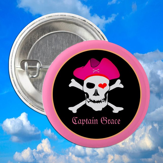 Captain "Grace" & Pirates - Treasure Island /Girls 1 Inch Round Button (Creator Uploaded)