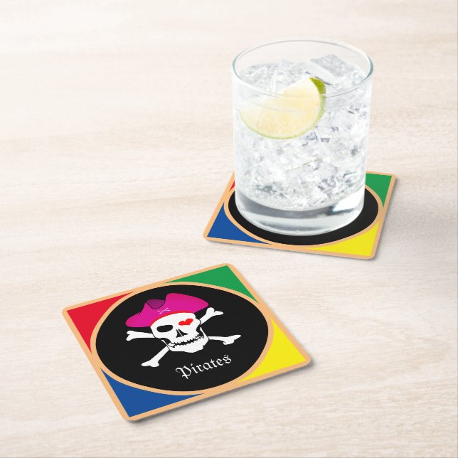 Captain "Grace" & Pirates - Treasure Island /Girls Square Paper Coaster (Insitu)