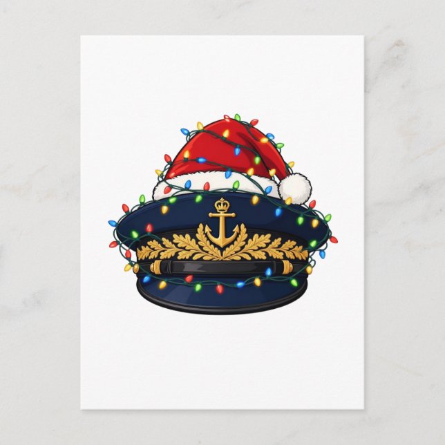 Captain Hat Santa Hat Christmas Lights Nautical Postcard (Front)
