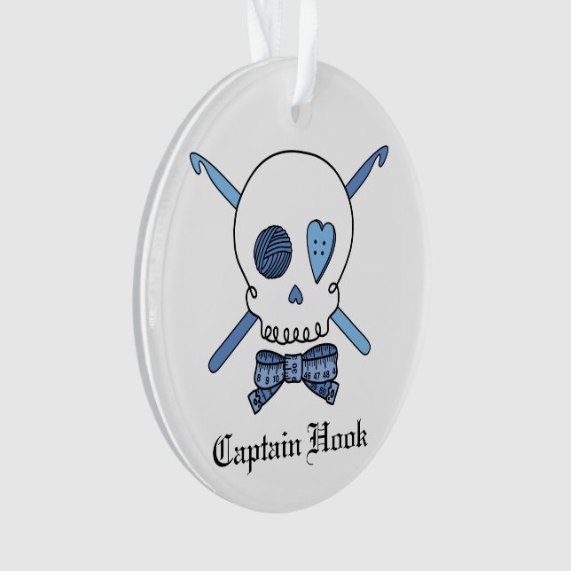 Captain Hook - Crochet Skull (Blue) Ornament (Front)