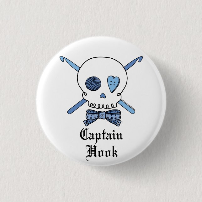 Captain Hook Skull & Crochet Hooks (Blue) 1 Inch Round Button (Front)