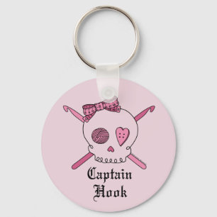 Captain Hook Skull & Crochet Hooks (Pink Back) Keychain