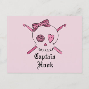 Captain Hook Skull & Crochet Hooks (Pink Back) Postcard