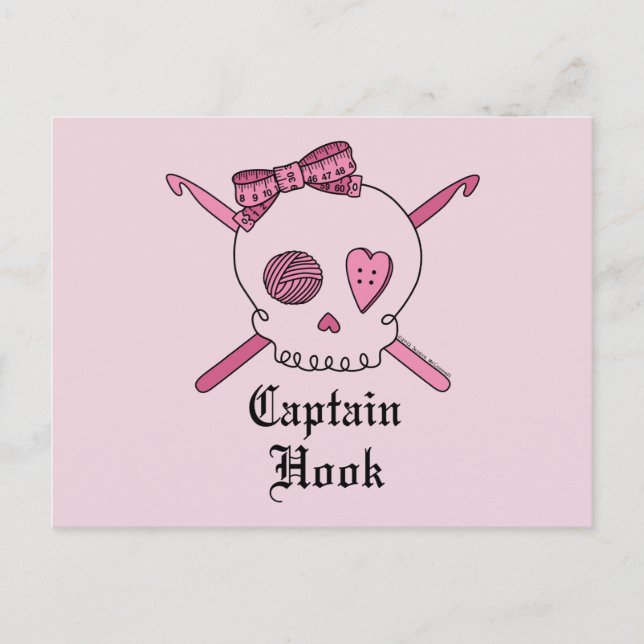 Captain Hook Skull & Crochet Hooks (Pink Back) Postcard (Front)