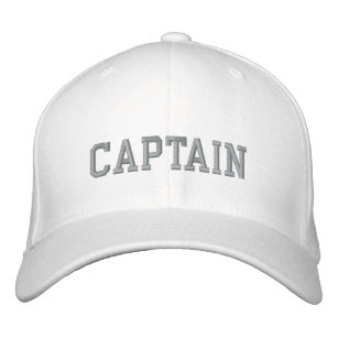 Captain in grey on white sport embroidered cap hat