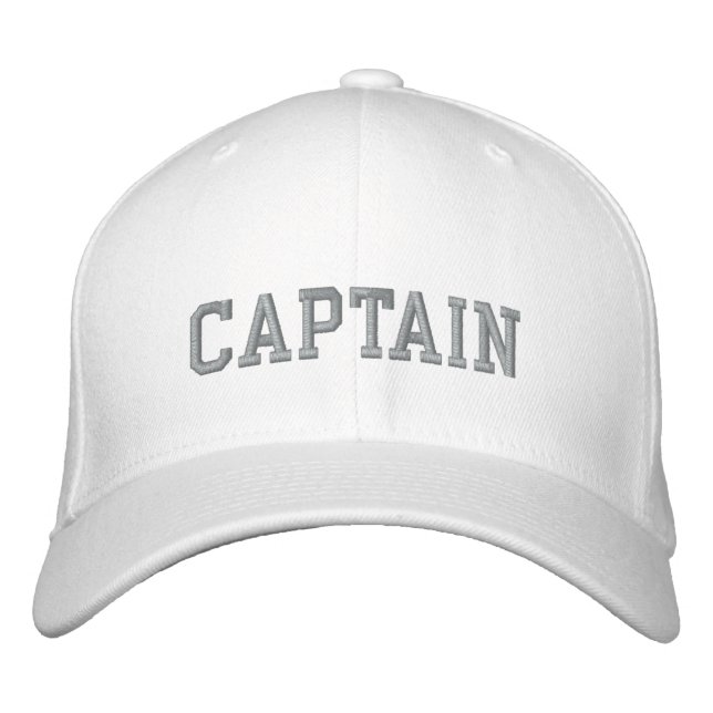 Captain in grey on white sport embroidered cap|hat embroidered hat (Front)