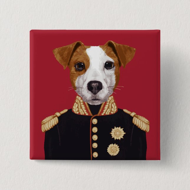 Captain Jack Russell 2 Inch Square Button (Front)