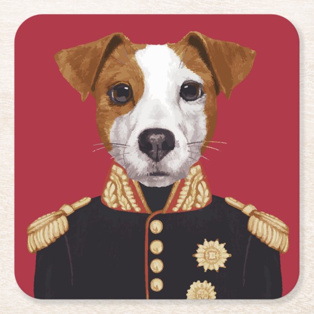 Captain Jack Russell Square Paper Coaster (Front)