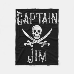 Captain Jim Vintage Personalized Pirate Skull Boat Fleece Blanket