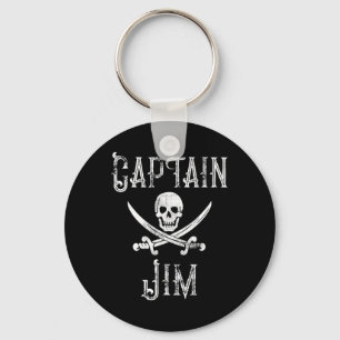 Captain Jim Vintage Personalized Pirate Skull Boat Keychain