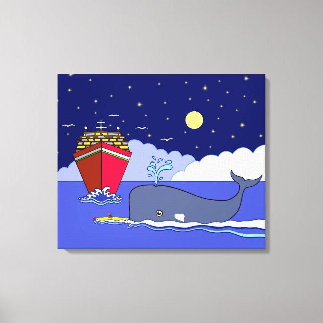 Captain Kayak Saved by Whale Canvas Print (Front)