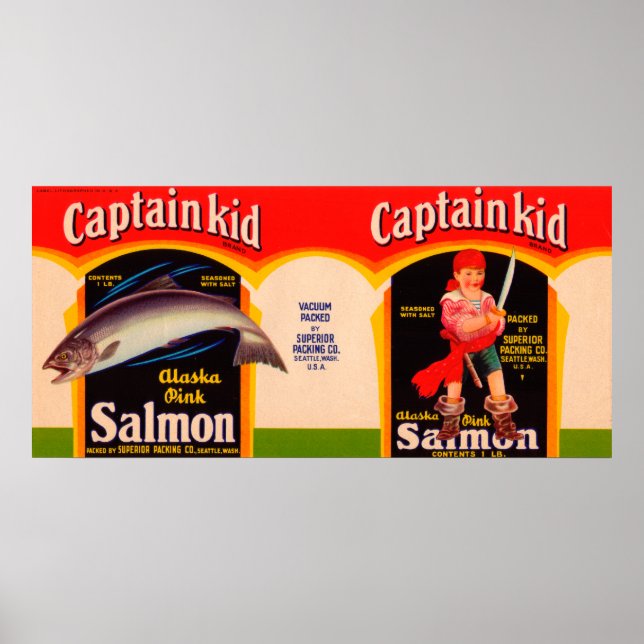 Captain Kid Brand Salmon Label- Seattle, WA Poster (Front)