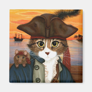 Captain Leo, Pirate Cat & Rat Fantasy Art Magnet