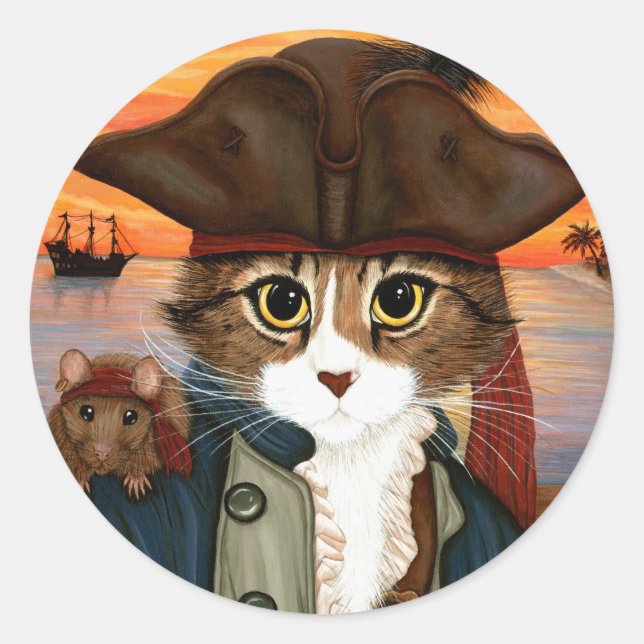 Captain Leo, Pirate Cat & Rat Fantasy Art Sticker (Front)