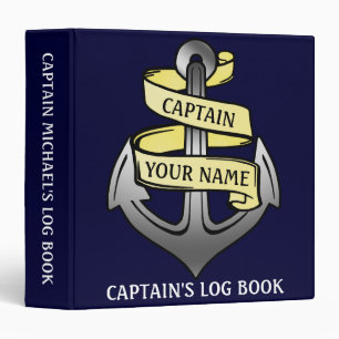 Captain Log Ship Anchor Nautical Personalized Name Binder