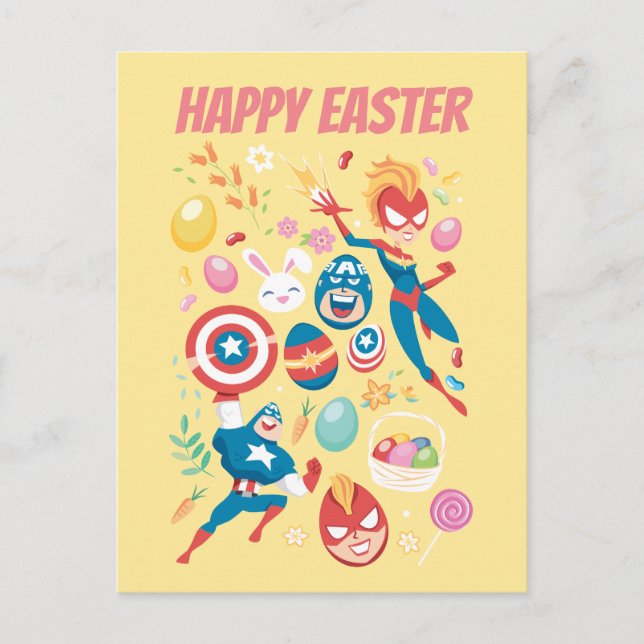 Captain Marvel & Captain America Easter Collage Postcard (Front)