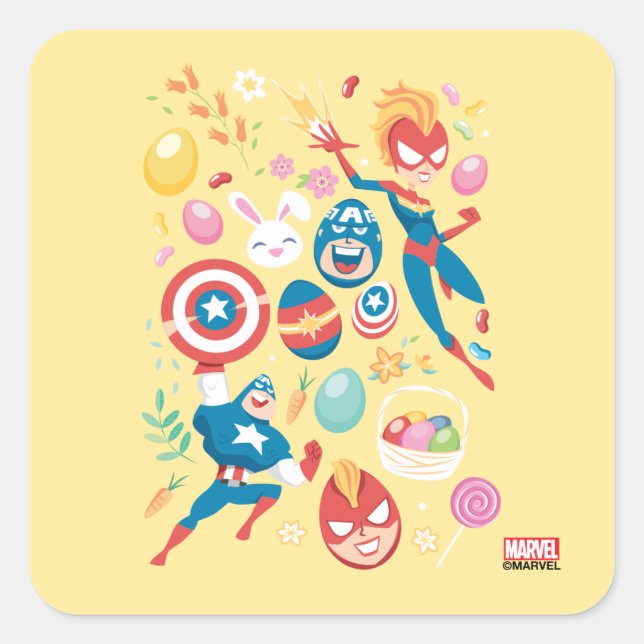 Captain Marvel & Captain America Easter Collage Square Sticker (Front)