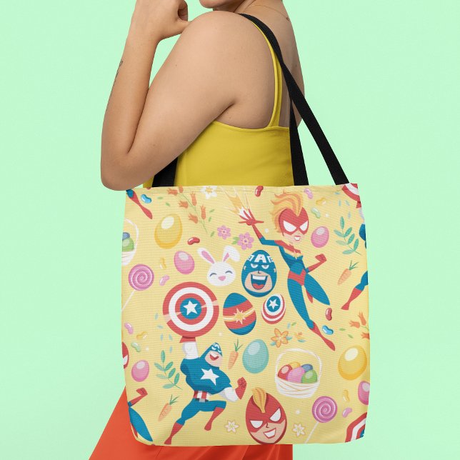 Captain Marvel & Captain America Easter Collage Tote Bag (Person carrying tote bag)