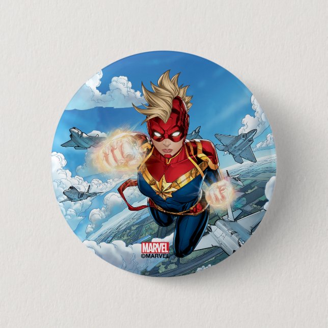 Captain Marvel Flying With Jets 2 Inch Round Button (Front)