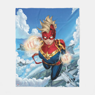 Captain Marvel Flying With Jets Fleece Blanket