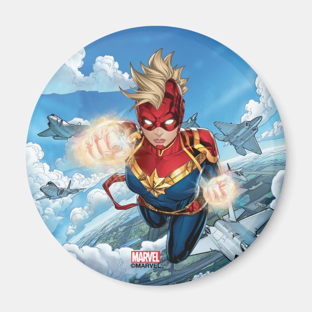 Captain Marvel Flying With Jets Magnet (Front)