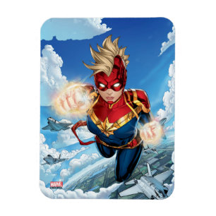 Captain Marvel Flying With Jets Magnet
