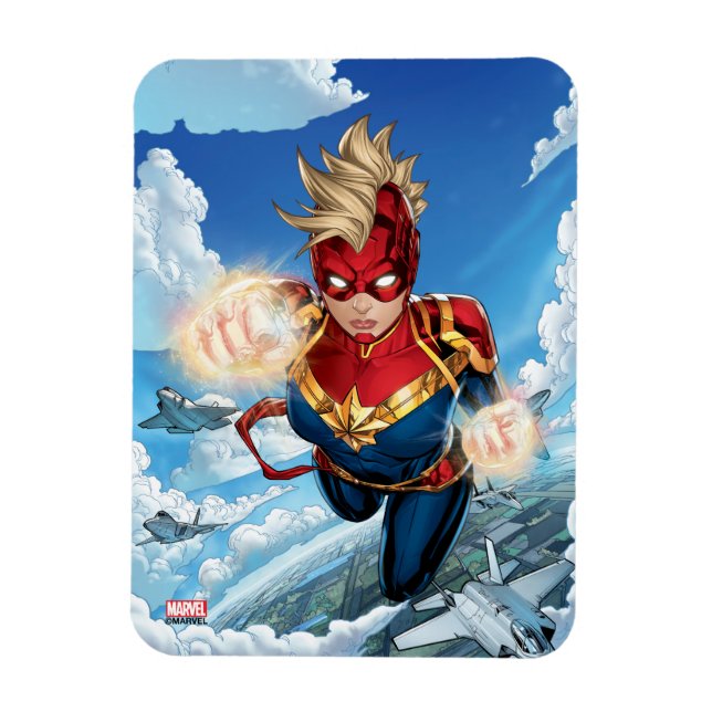 Captain Marvel Flying With Jets Magnet (Vertical)