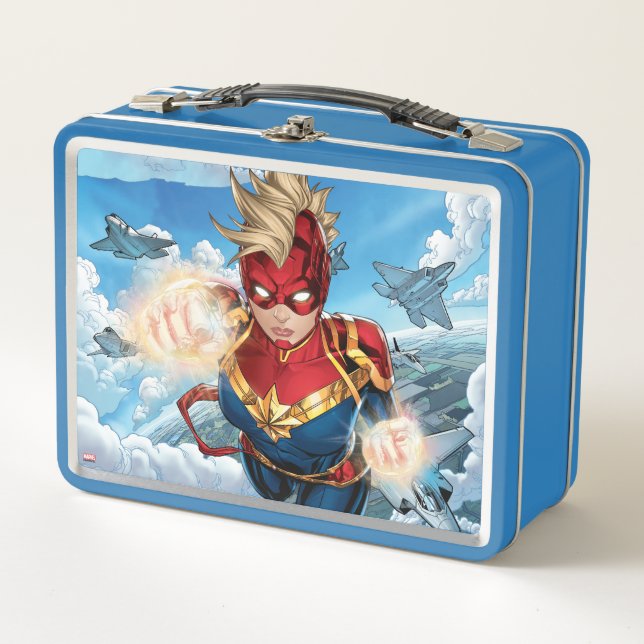 Captain Marvel Flying With Jets Metal Lunch Box (Front)