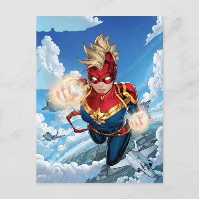 Captain Marvel Flying With Jets Postcard (Front)